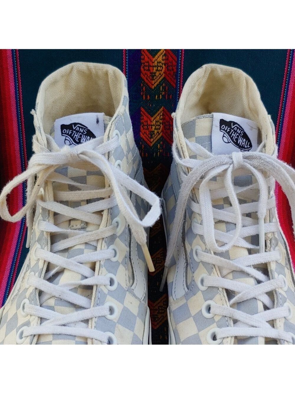 Vans Sk8-Hi Checkerboard Sneakers Zen Blue and White Size Men's 8.5 Women's 10 - Picture 9 of 17